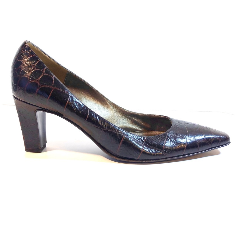 BRUNO MAGLI Brown Croco Leather Pumps Shoes Heels - Picture 3 of 12